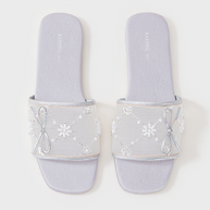 Ulivary Embroidered Satin Bow House Slippers (more colors)