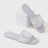 Ulivary Embroidered Satin Bow House Slippers (more colors)