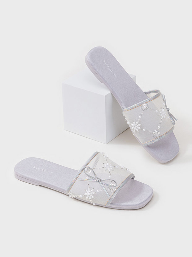 Ulivary Embroidered Satin Bow House Slippers (more colors)