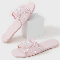 Ulivary Embroidered Satin Bow House Slippers (more colors)