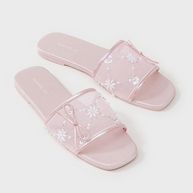 Ulivary Embroidered Satin Bow House Slippers (more colors)