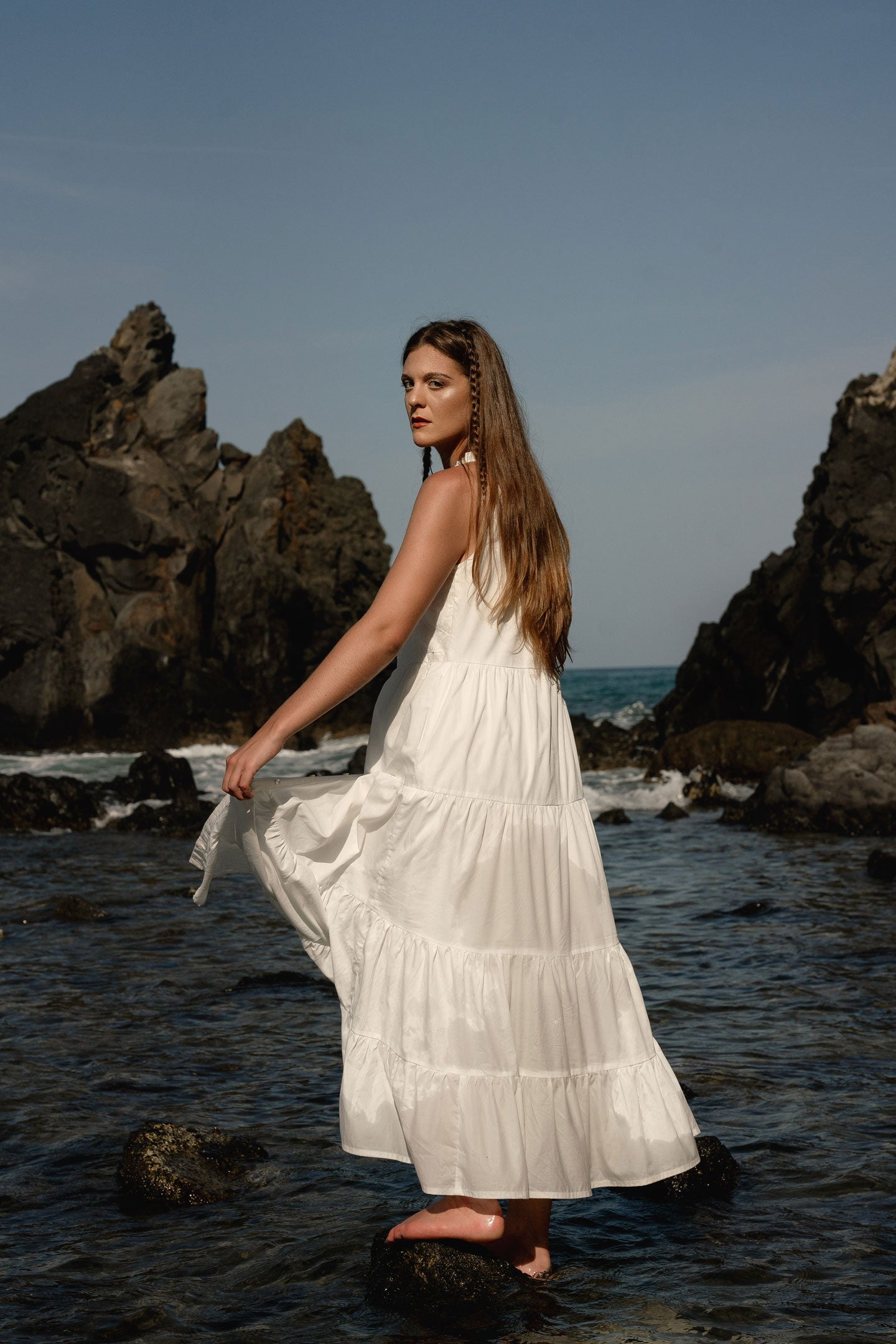 Reistor Sleeveless embroidered tiered maxi dress