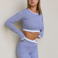Astoria LUXE BALANCE Staple Sleeved Crop - Blue Lattice