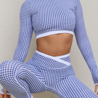 Astoria LUXE BALANCE Staple Sleeved Crop - Blue Lattice