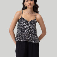 Reistor V-neck Lace Camisole in Black Florals