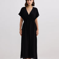 Reistor V-neck Gathered Maxi Dress in Black