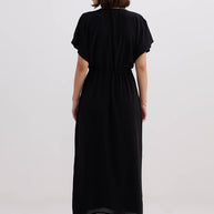 Reistor V-neck Gathered Maxi Dress in Black