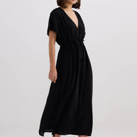 Reistor V-neck Gathered Maxi Dress in Black