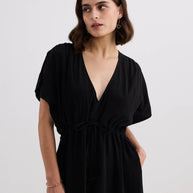 Reistor V-neck Gathered Maxi Dress in Black