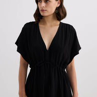 Reistor V-neck Gathered Maxi Dress in Black