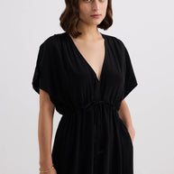 Reistor V-neck Gathered Maxi Dress in Black
