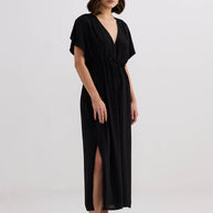 Reistor V-neck Gathered Maxi Dress in Black