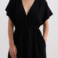 Reistor V-neck Gathered Maxi Dress in Black