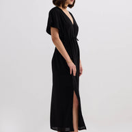 Reistor V-neck Gathered Maxi Dress in Black