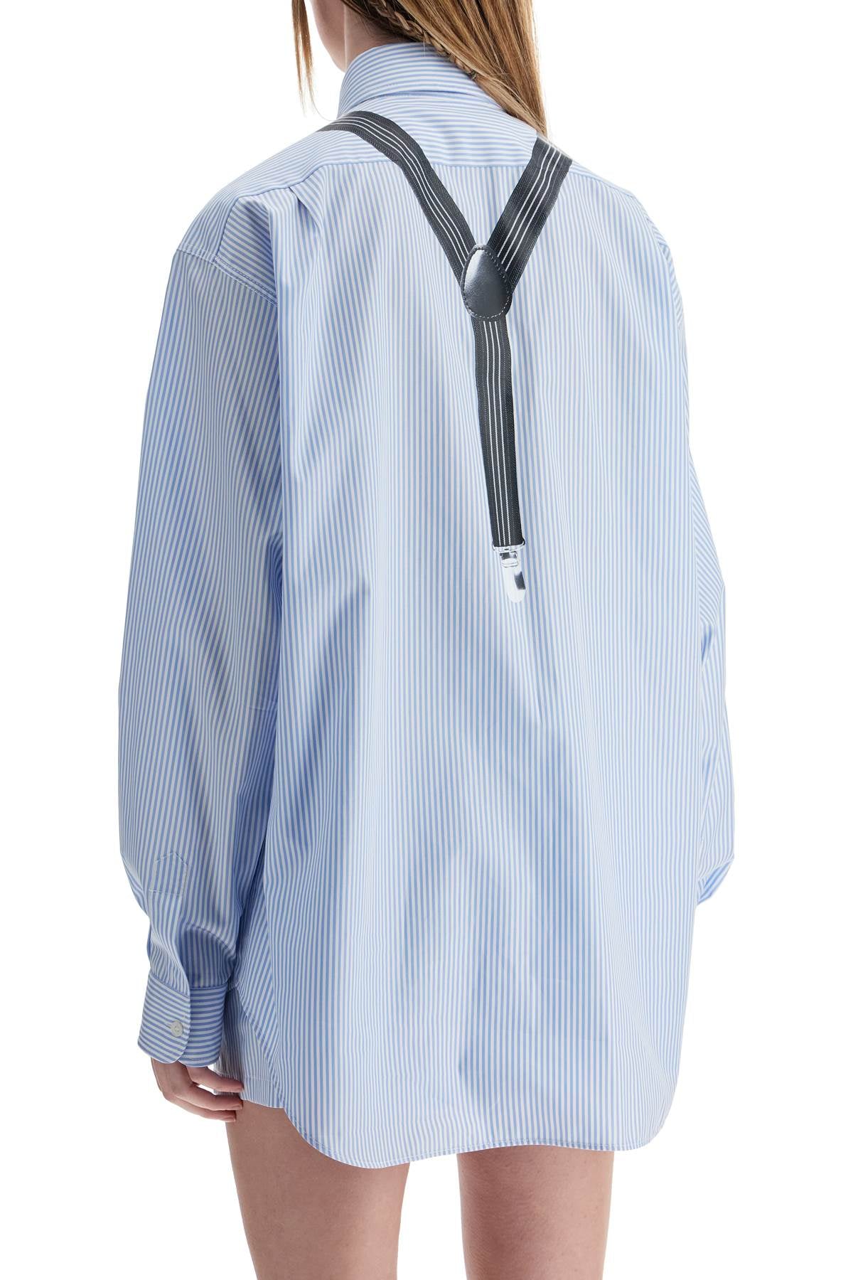 Moschino Light Blue Cotton Striped Shirt With Decorative Straps