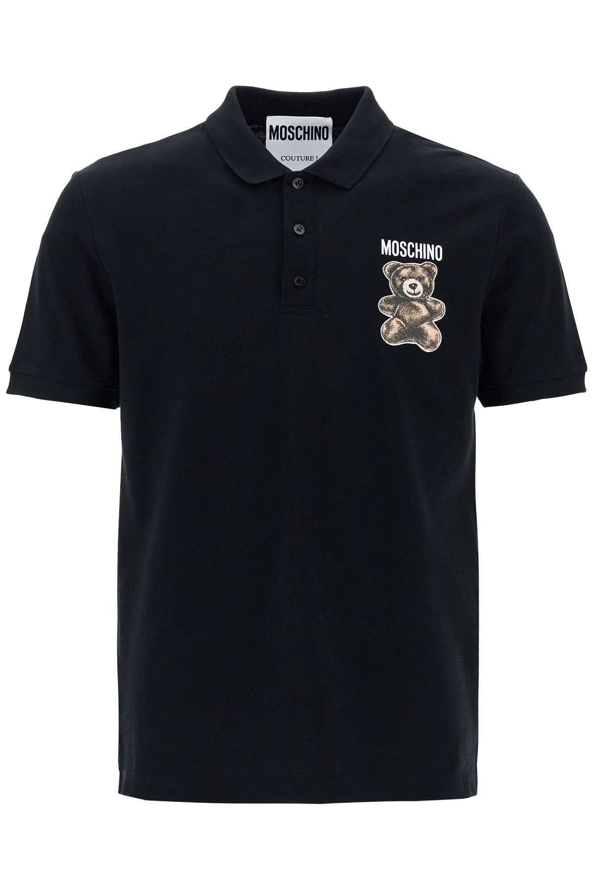 Moschino Black Cotton Polo Shirt With Bear Print