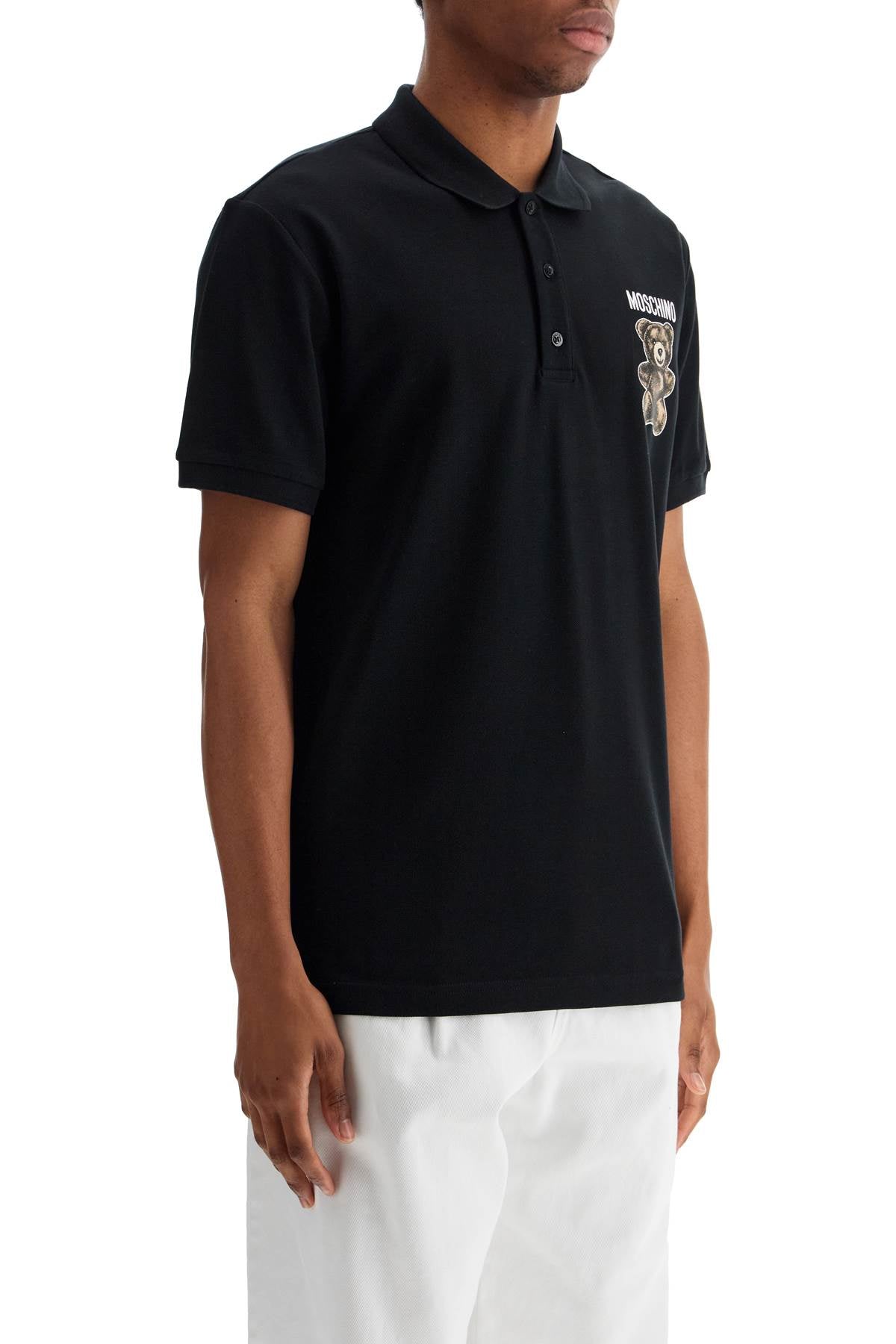 Moschino Black Cotton Polo Shirt With Bear Print