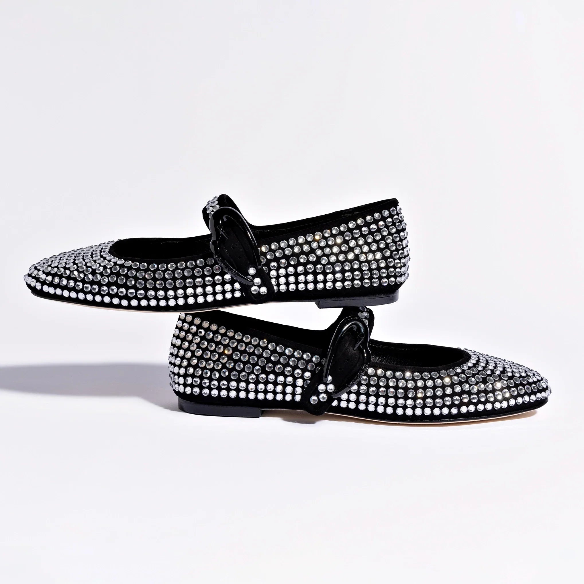 Larroude Verona Ballet Flat Crystal In Black Suede