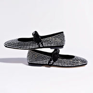 Larroude Verona Ballet Flat Crystal In Black Suede