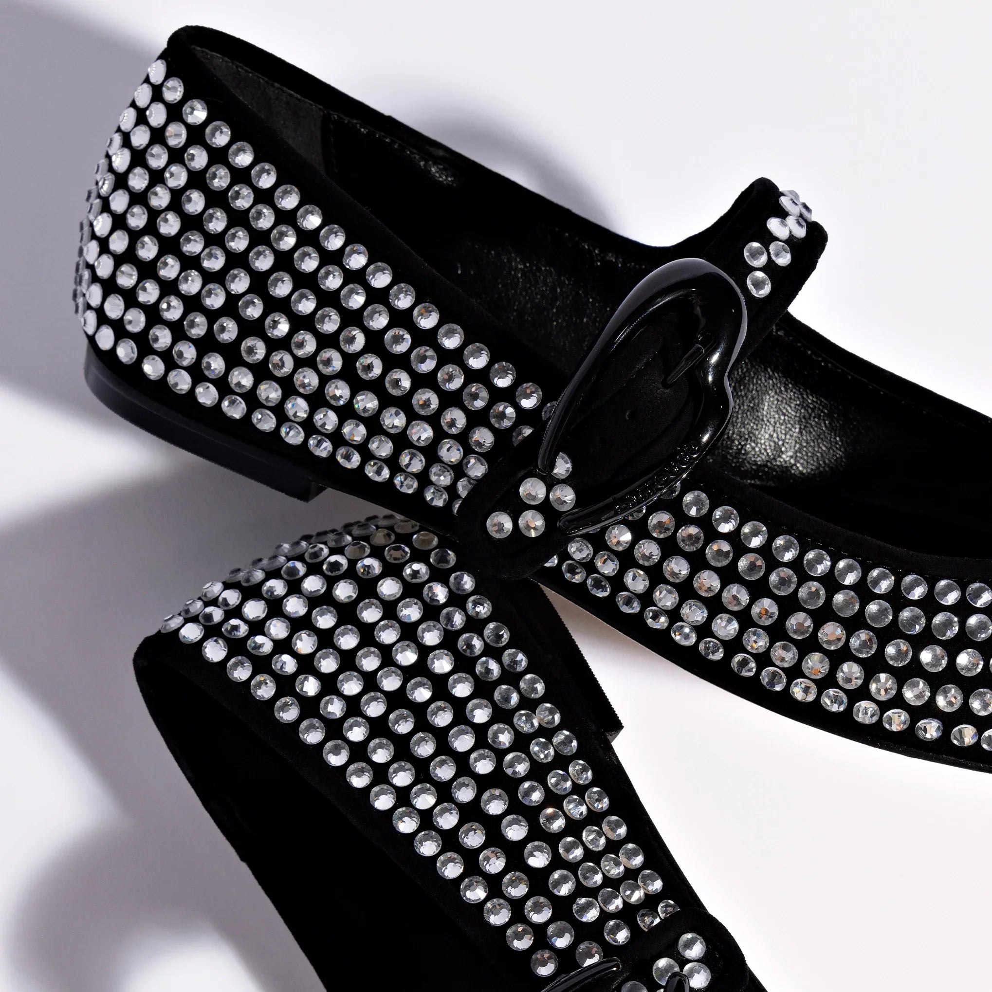 Larroude Verona Ballet Flat Crystal In Black Suede