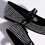 Larroude Verona Ballet Flat Crystal In Black Suede