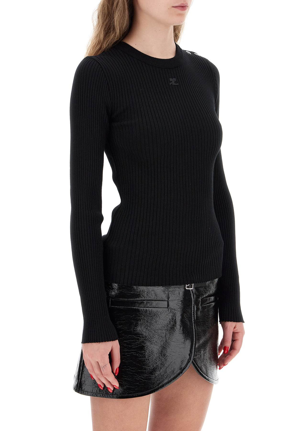 Courreges Ribbed Stretch Knit Pullover Sweater