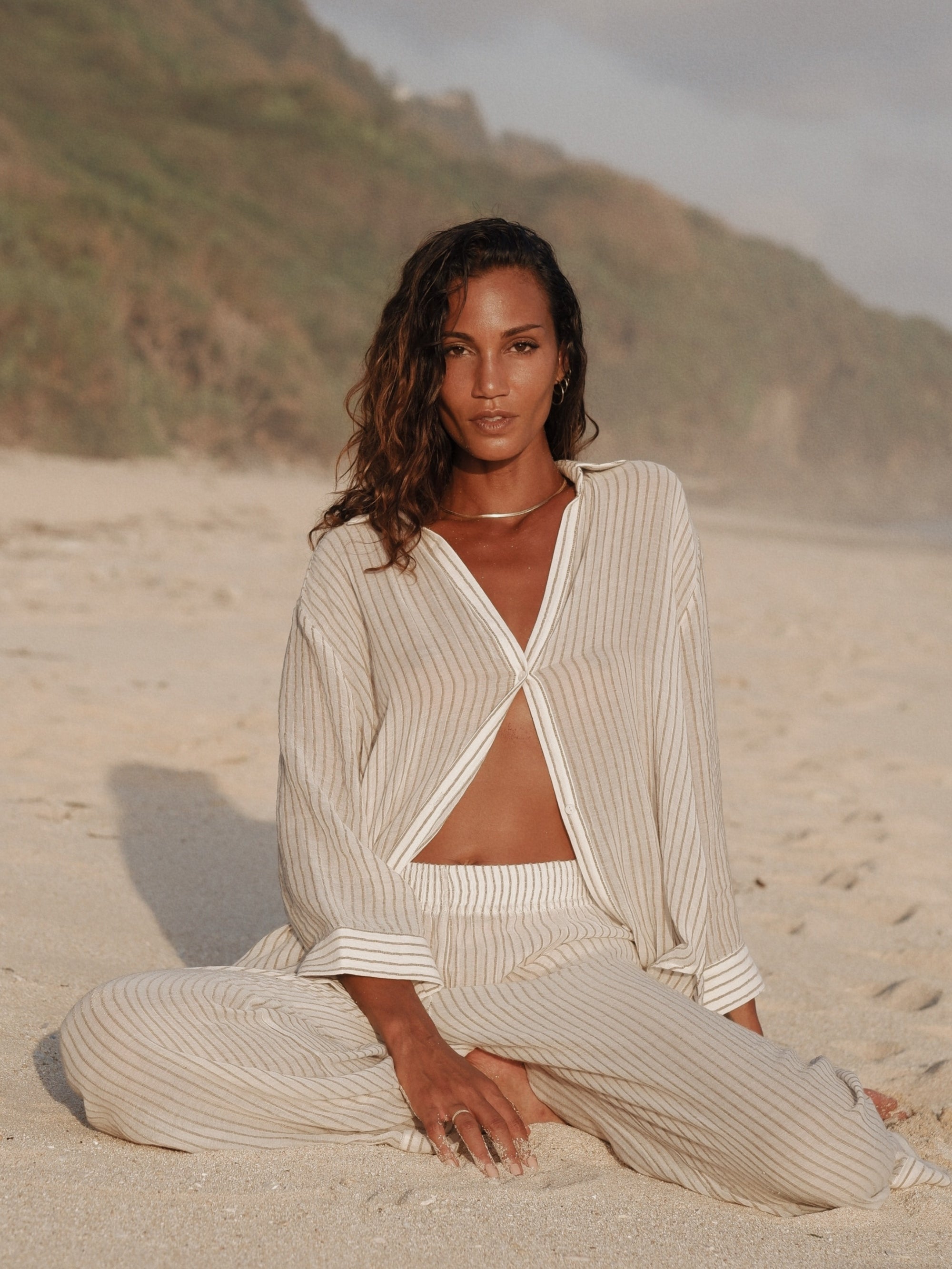 The Handloom Voyage Set - Khaki Green Stripes