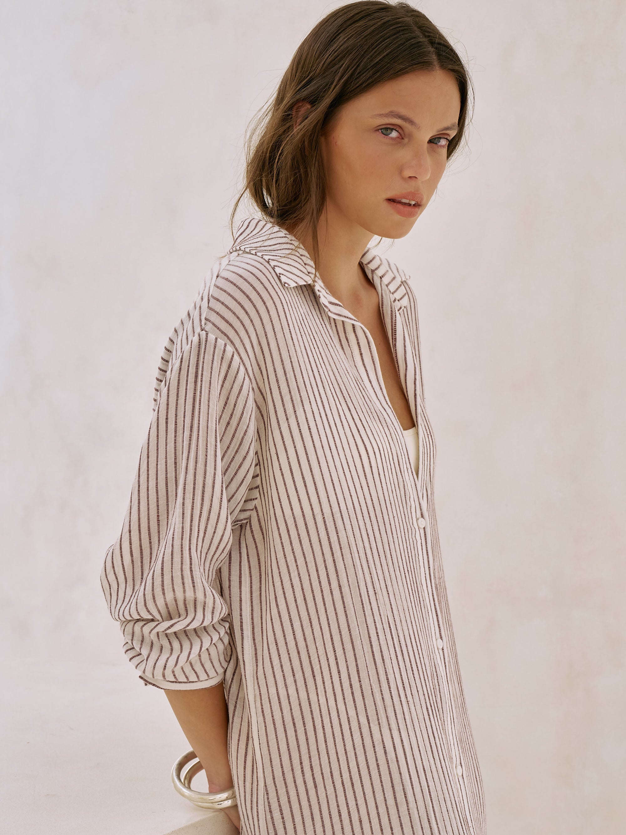The Handloom Voyage Shirt Dress - Burgundy Stripes