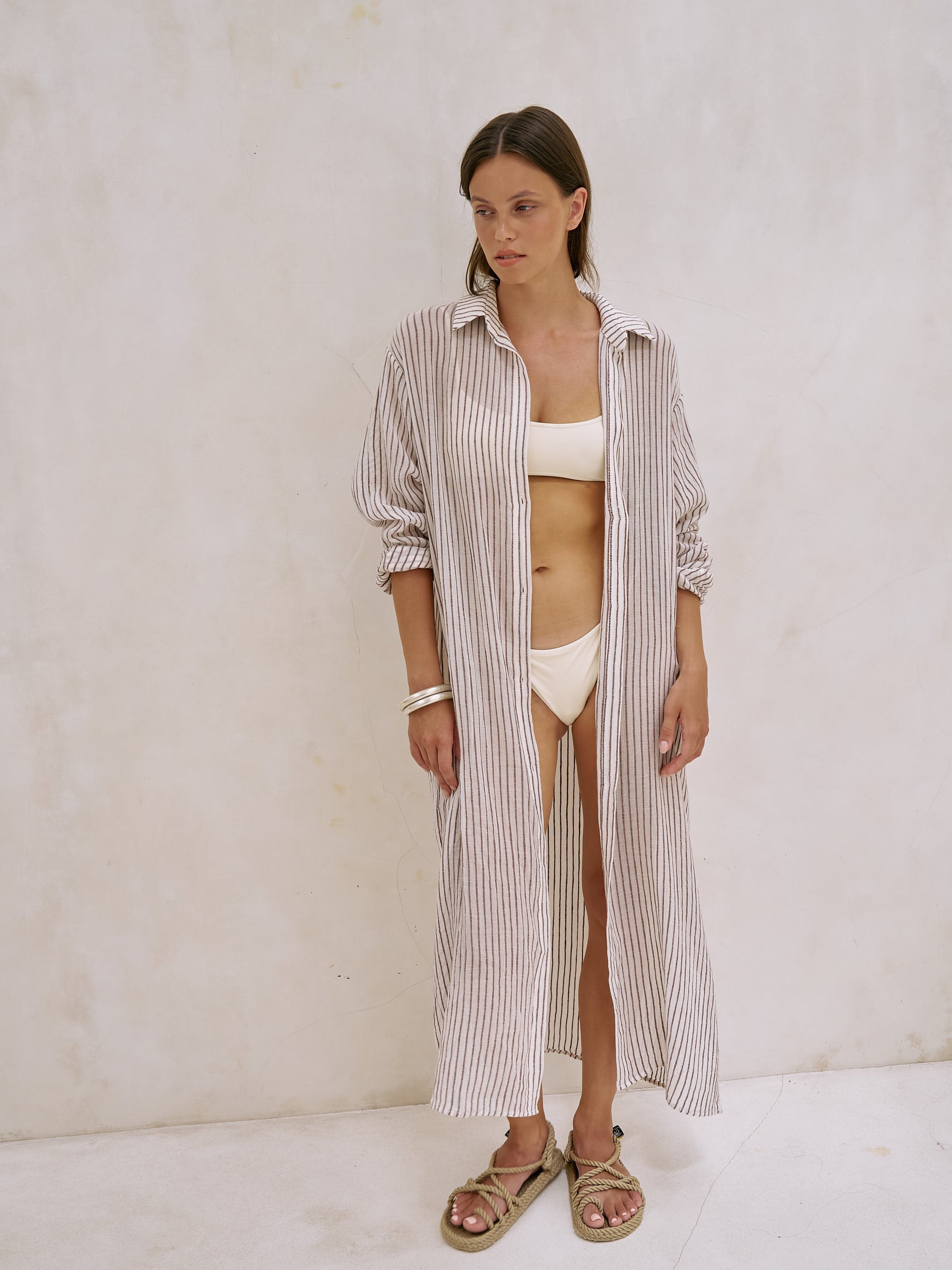 The Handloom Voyage Shirt Dress - Burgundy Stripes