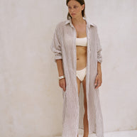 The Handloom Voyage Shirt Dress - Burgundy Stripes