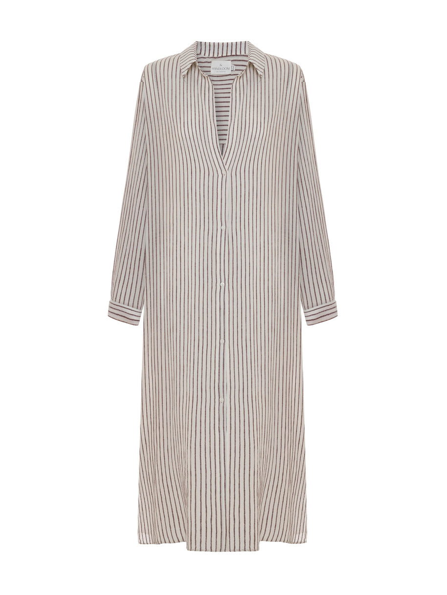 The Handloom Voyage Shirt Dress - Burgundy Stripes