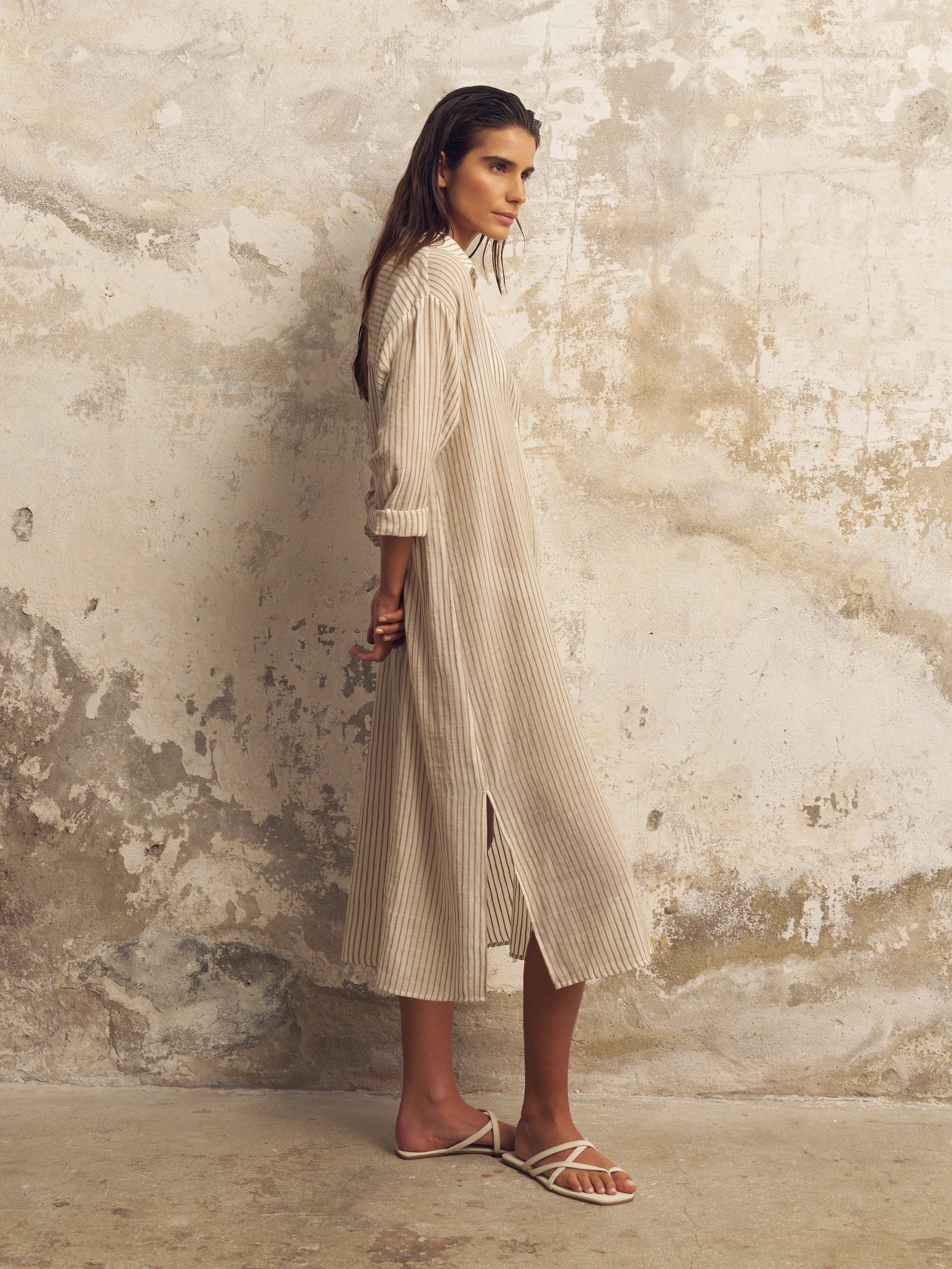 Voyage Shirt Dress - Khaki Green Stripes