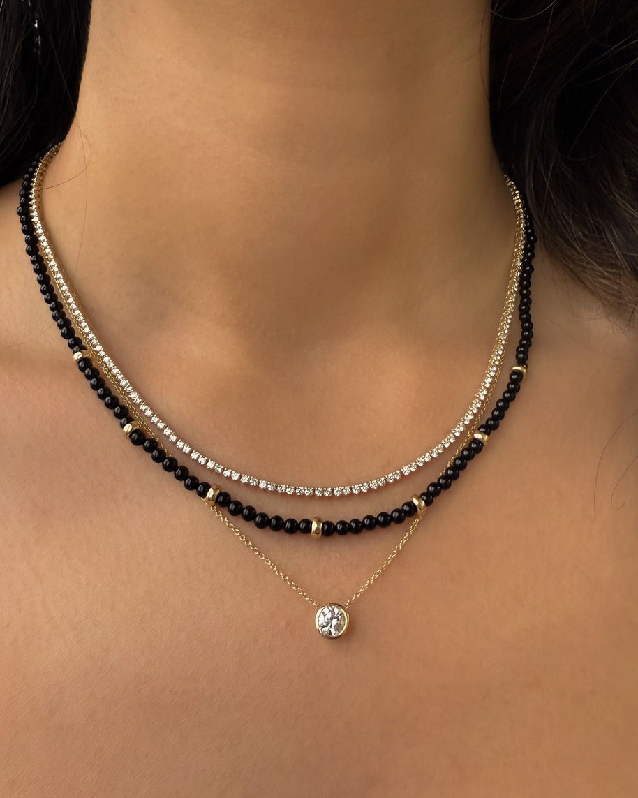Zoe Lev 14K Gold Black Onyx Segment Bead Necklace