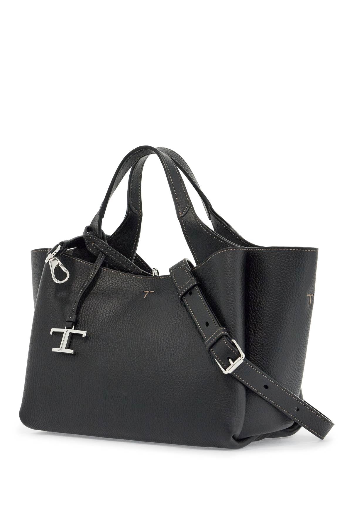 Tod'S Mini Black Calfskin Handbag With 2 Handles And Shoulder Strap