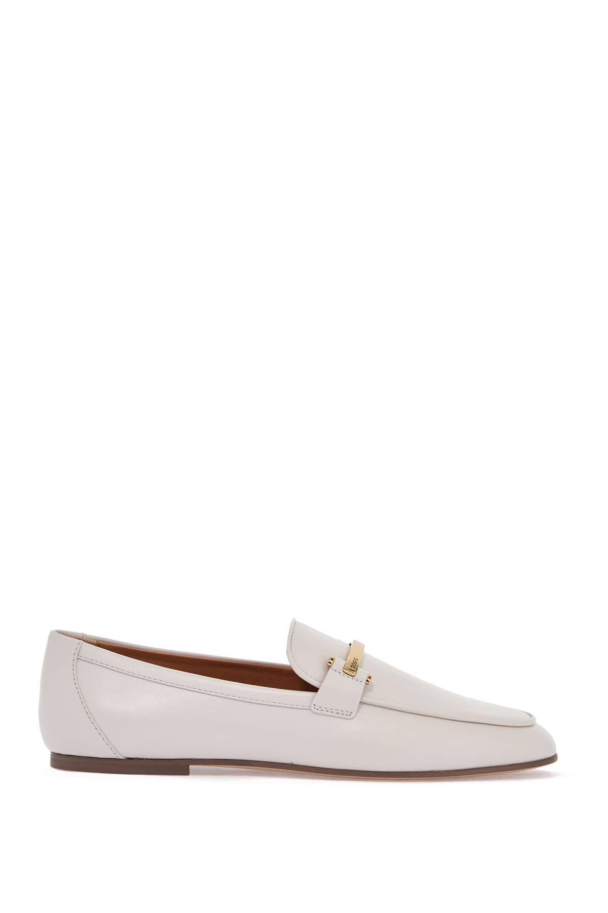 Tod'S White Calfskin Moccasin With Gold Bar And Velcro Closure