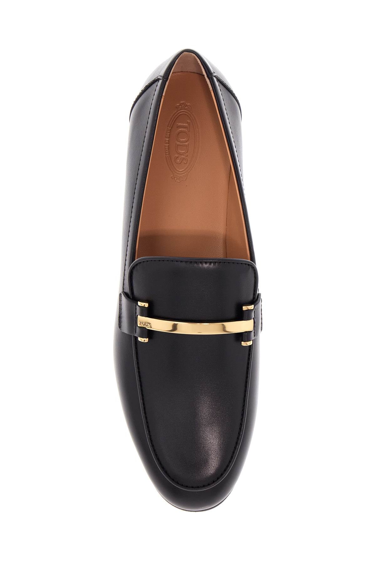 Tod'S black Calfskin Loafers With Metallic Band