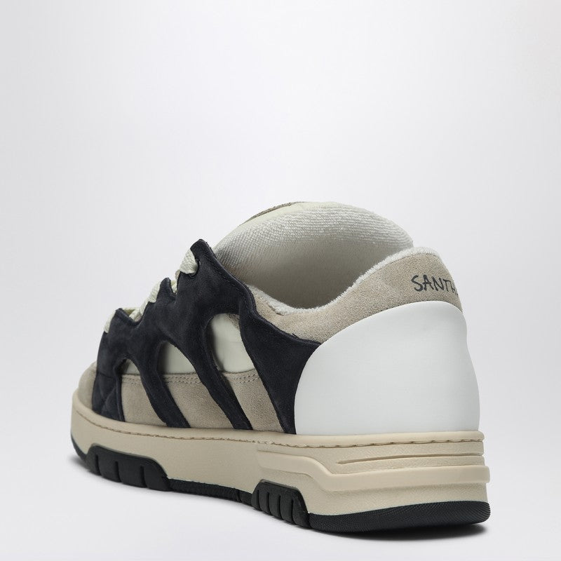 Santha Model 1 Cream/navy Blue Mesh And Suede Sneaker