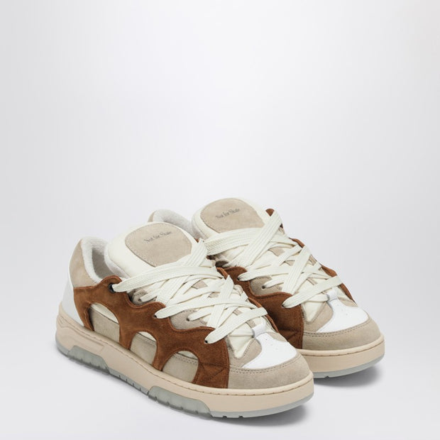 Santha Cream/brown Mesh And Suede Model 1 Sneakers