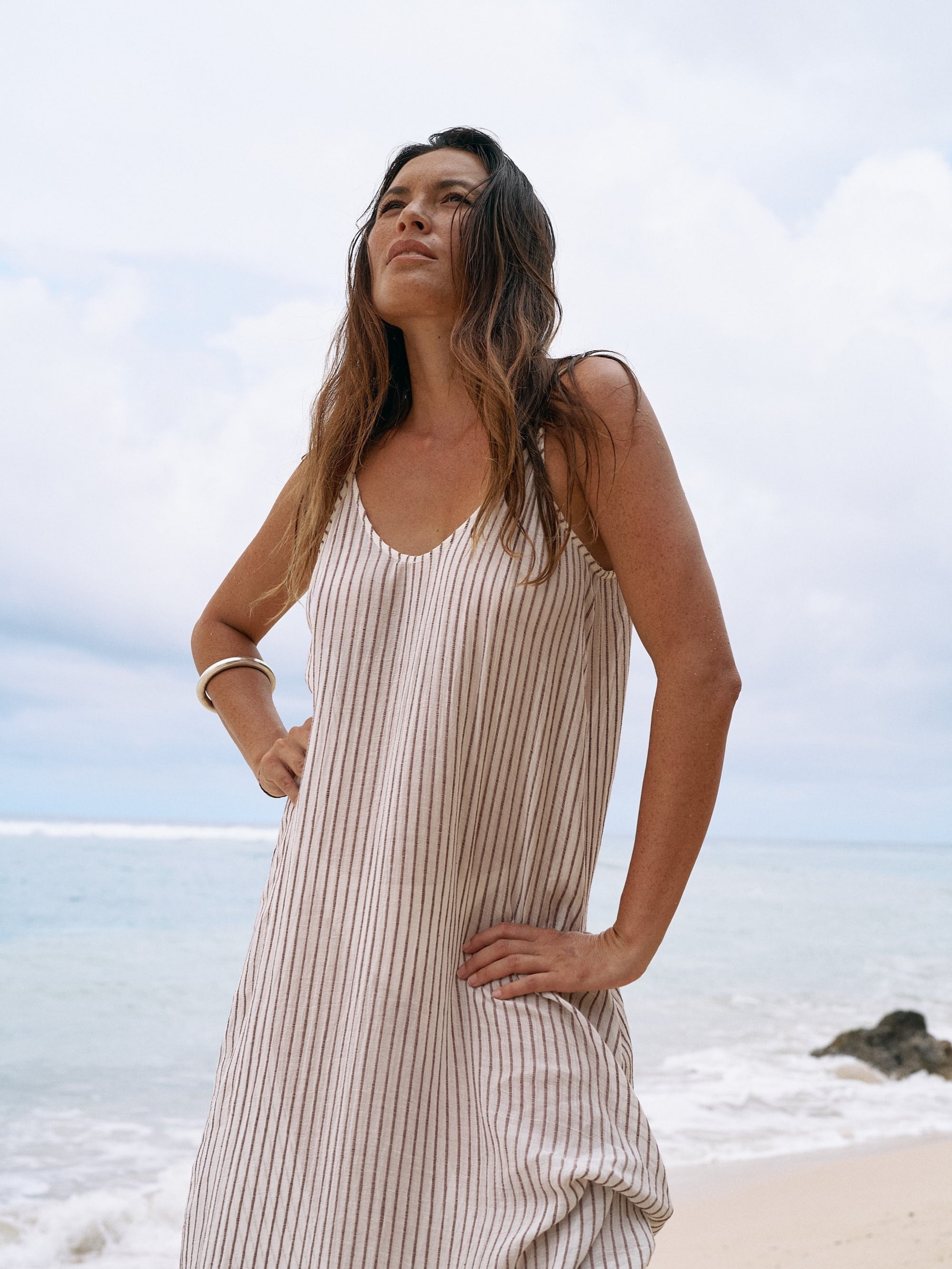 The Handloom Yaz Dress - Burgundy Stripes