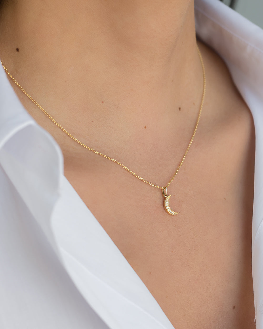 Zoe Lev Diamond Moon Necklace