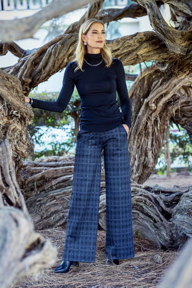 KiraGrace HIGH WAIST WIDE LEG PANT: CHARCOAL PLAID