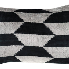Canvello Black White Handmade 16x24 Silk Velvet Pillow, Organic Veg Dyed, Down/Feather Filled