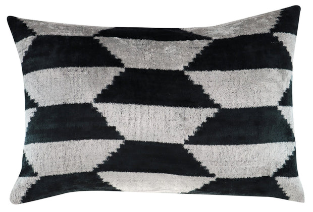 Canvello Black White Handmade 16x24 Silk Velvet Pillow, Organic Veg Dyed, Down/Feather Filled