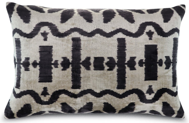 Canvello Black White Handmade 16x24 Silk Velvet Pillow, Organic Veg Dyed, Down/Feather Filled