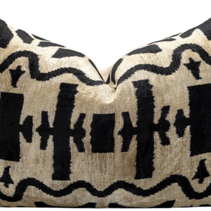 Canvello Black White Handmade 16x24 Silk Velvet Pillow, Organic Veg Dyed, Down/Feather Filled
