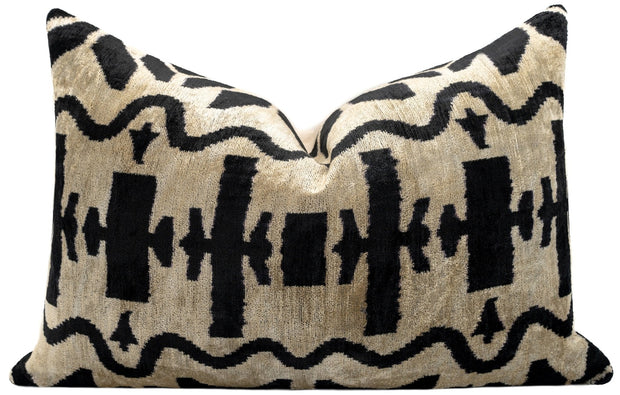 Canvello Black White Handmade 16x24 Silk Velvet Pillow, Organic Veg Dyed, Down/Feather Filled