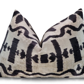 Canvello Black White Handmade 16x24 Silk Velvet Pillow, Organic Veg Dyed, Down/Feather Filled