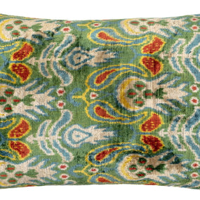 Canvello Exquisite 16x24 In Handmade Ikat Silk Velvet Pillow With Premium Down Feather Insert – Vibrant Vegetable Dyed Colors