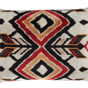 Canvello Geometric Orange Ivory Handmade 16x24 Silk Velvet Pillow, Organic Veg Dyed, Down/Feather Filled