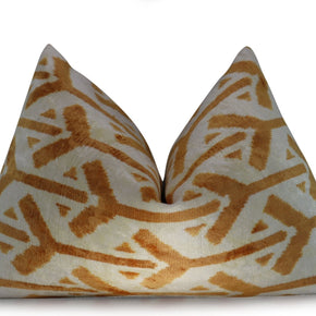 Canvello Gold Ivory Handmade 16x24 Silk Velvet Pillow, Organic Veg Dyed, Down/Feather Filled